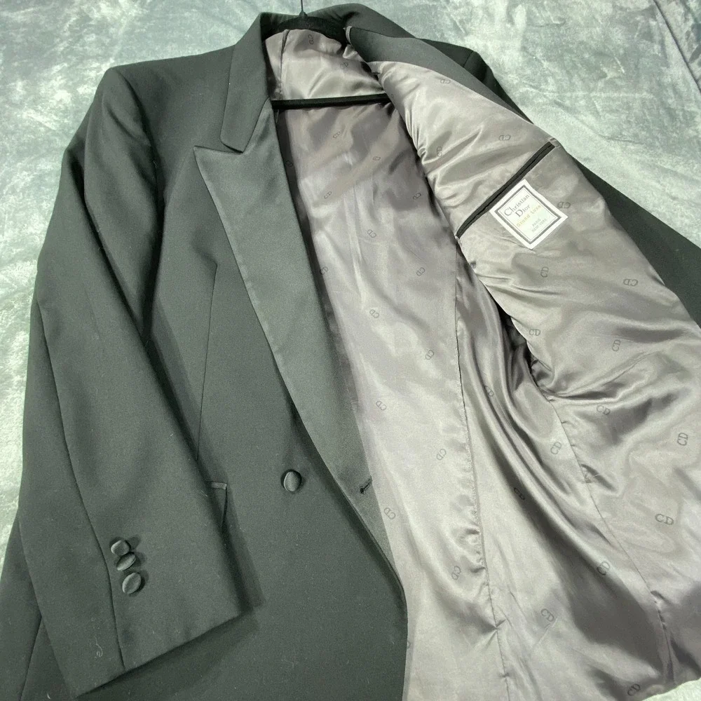 Vtg Christian‎ Dior Blazer Men 46L Black Grand Luxe Jacket Sport Coat USA Made